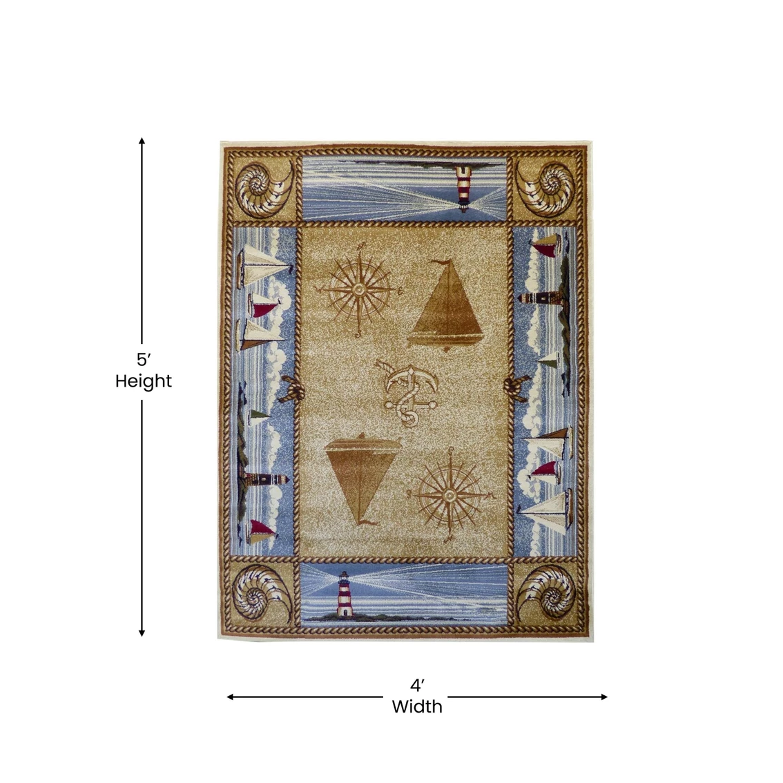 Wholesale ✔️ Flash Furniture Sovalye Collection Nautical Themed Area Rug With Jute Backing For Living Room, Bedroom, Entryway ???? 6 Wholesale ✔️ Flash Furniture Sovalye Collection Nautical Themed Area Rug With Jute Backing For Living Room, Bedroom, Entryway ???? - Image 4