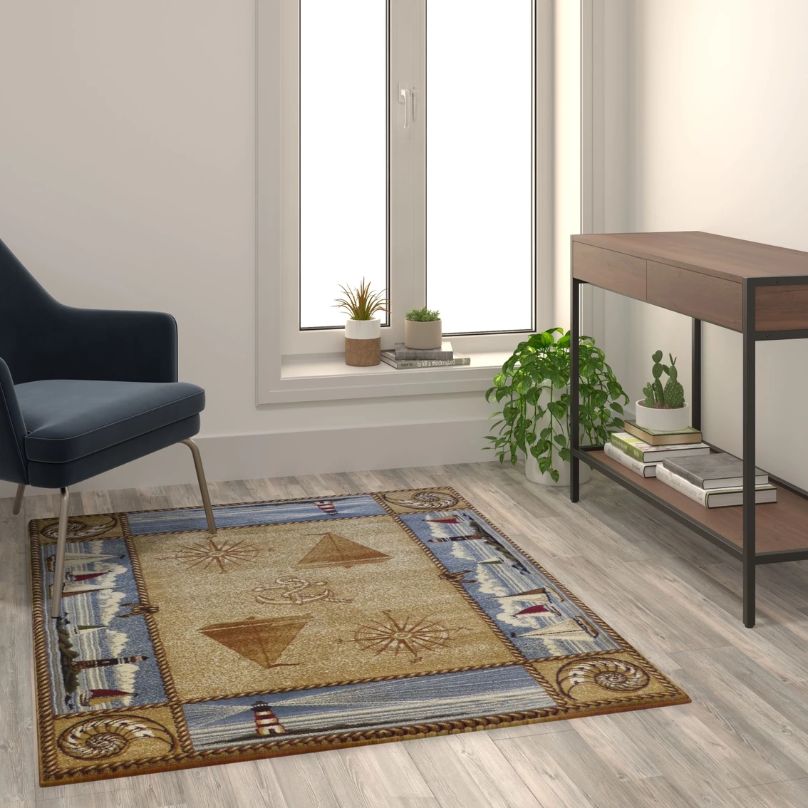 Wholesale ✔️ Flash Furniture Sovalye Collection Nautical Themed Area Rug With Jute Backing For Living Room, Bedroom, Entryway ???? 7 Wholesale ✔️ Flash Furniture Sovalye Collection Nautical Themed Area Rug With Jute Backing For Living Room, Bedroom, Entryway ???? - Image 5