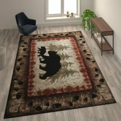 Best Pirce ✨ Flash Furniture Ursus Collection Rustic Lodge Wandering Black Bear And Cub Area Rug With Jute Backing ????